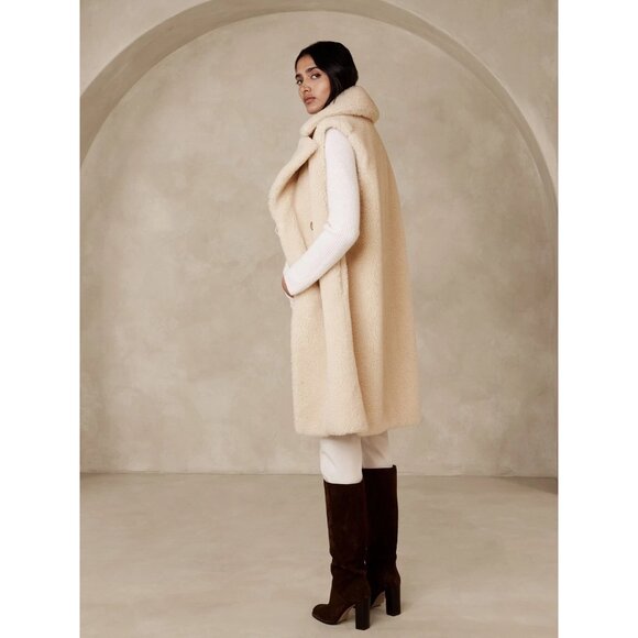 Banana Republic Cora Sherpa Vest M/L Beige Double-Breasted Wool Boho - Picture 2 of 9